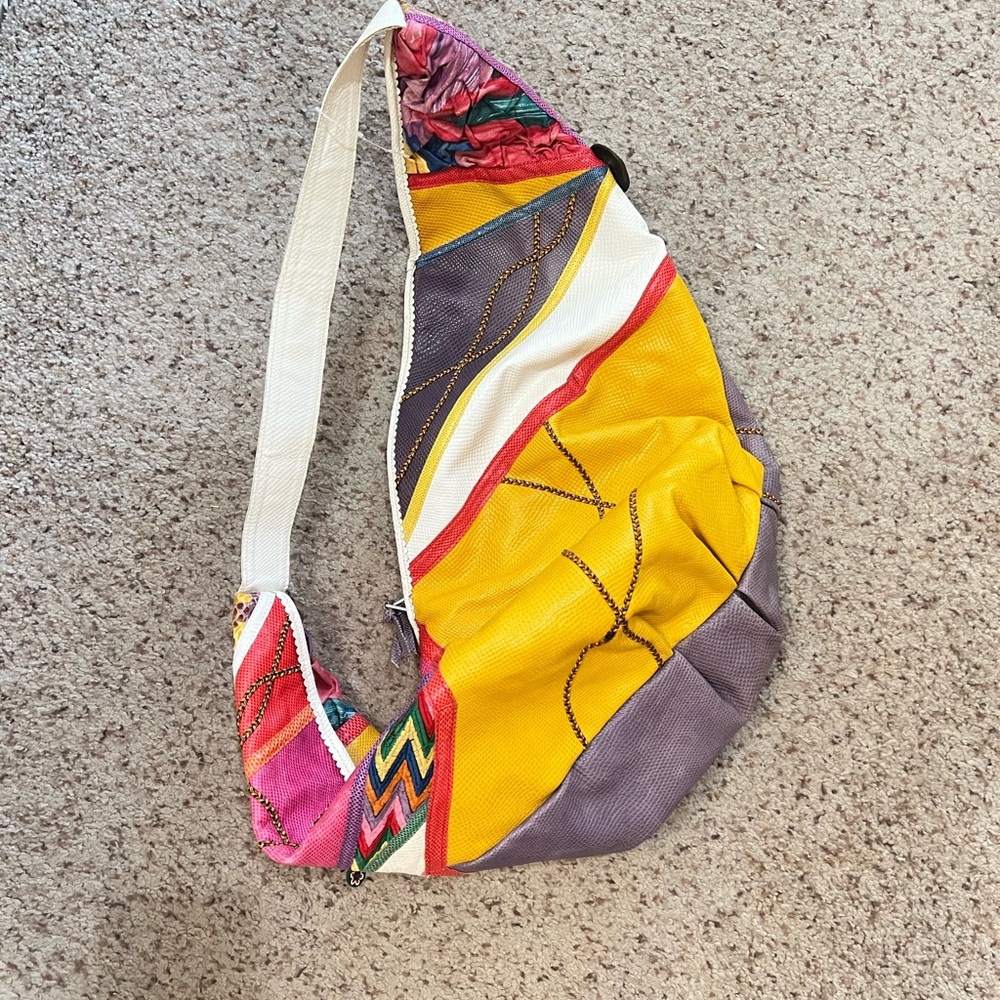 Colorful Patchwork Extra Large Shoulder Sling Lea… - image 7